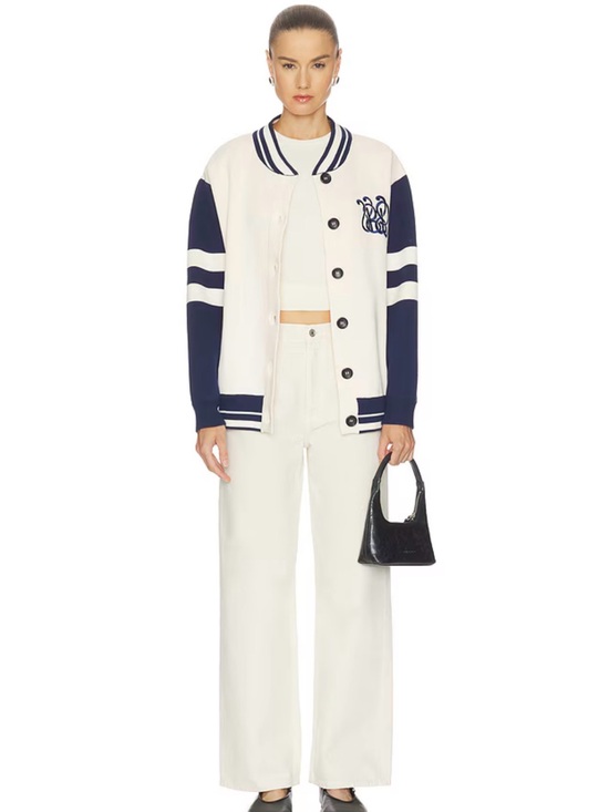 Baum Und Pferdgarten Jackets & Blazers - Cream and Navy Contrast-Sleeve Varsity Jacket